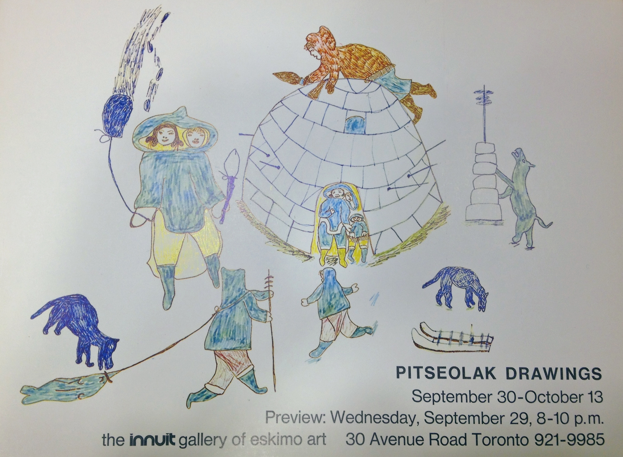 Art Canada Institute, Postcard for the 1971 exhibition of Pitseolak’s drawings at the Innuit Gallery in Toronto