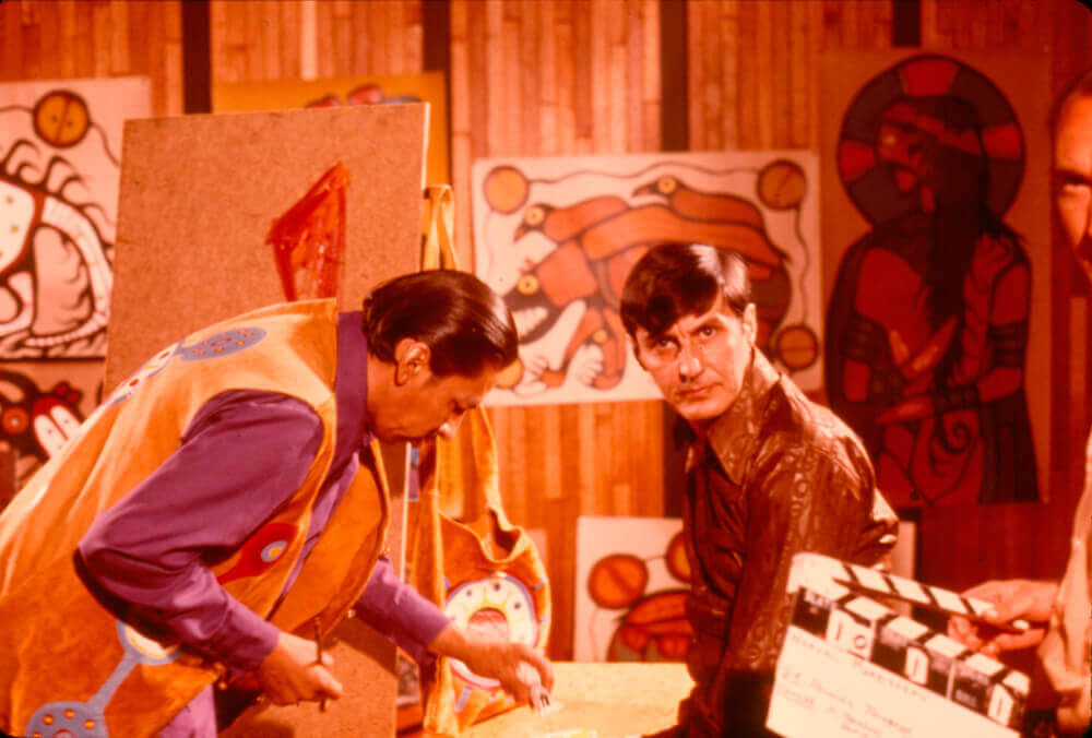 Art Institute Canada, Film still of Norval Morrisseau and Jack Pollock from the National Film Board documentary The Paradox of Norval Morrisseau, 1974 
