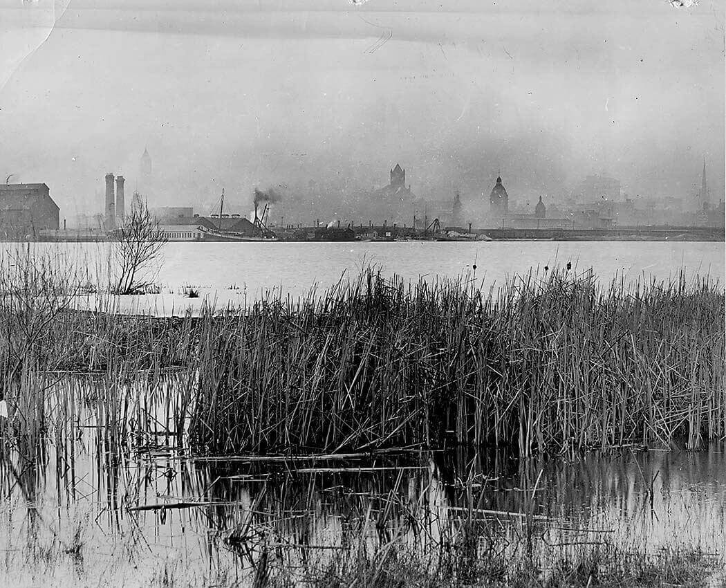 Views of the Toronto skyline such as this one, seen from Mugg’s Island in 1907