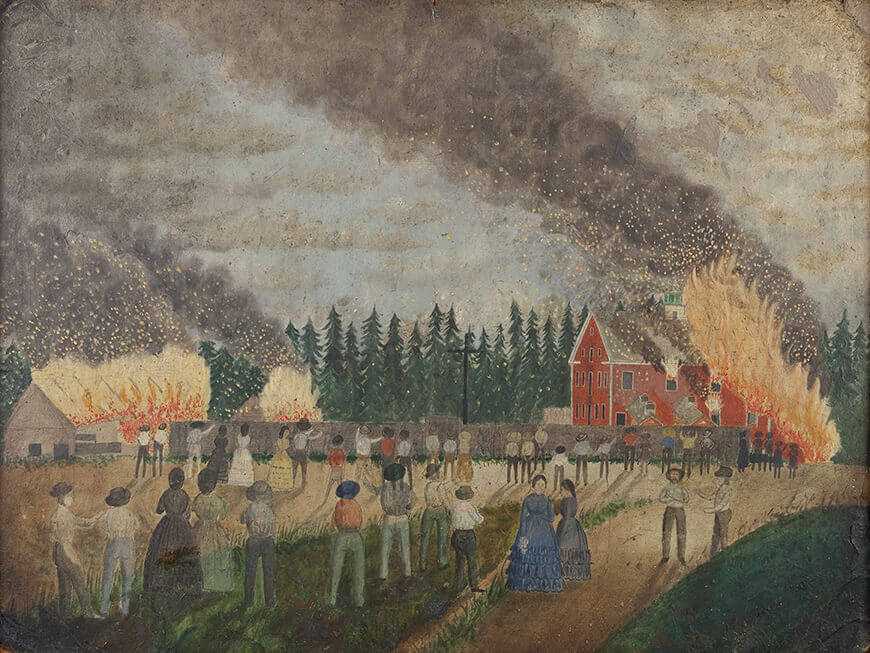 Art Canada Institute, Zacharie Vincent, Fire at the Paper Mill in Lorette, c. 1862