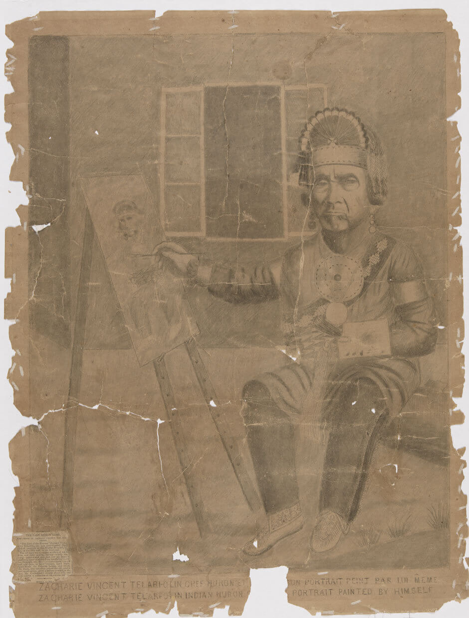 Art Canada Institute, Zacharie Vincent, Huron Chief Zacharie Vincent Telariolin Painting a Self-Portrait, c. 1875