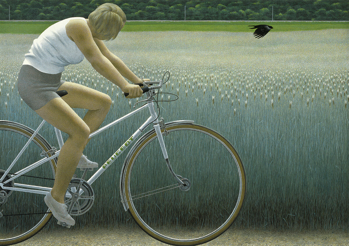 Art Canada Institute, Alex Colville, Cyclist and Crow (Cycliste et corbeau), 1981