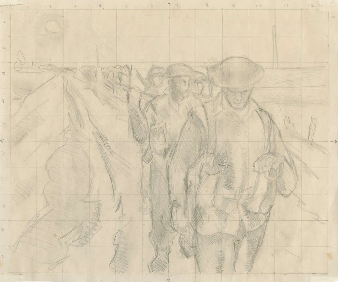 Art Canada Institute, Alex Colville, Infantry, 1945, pencil on paper