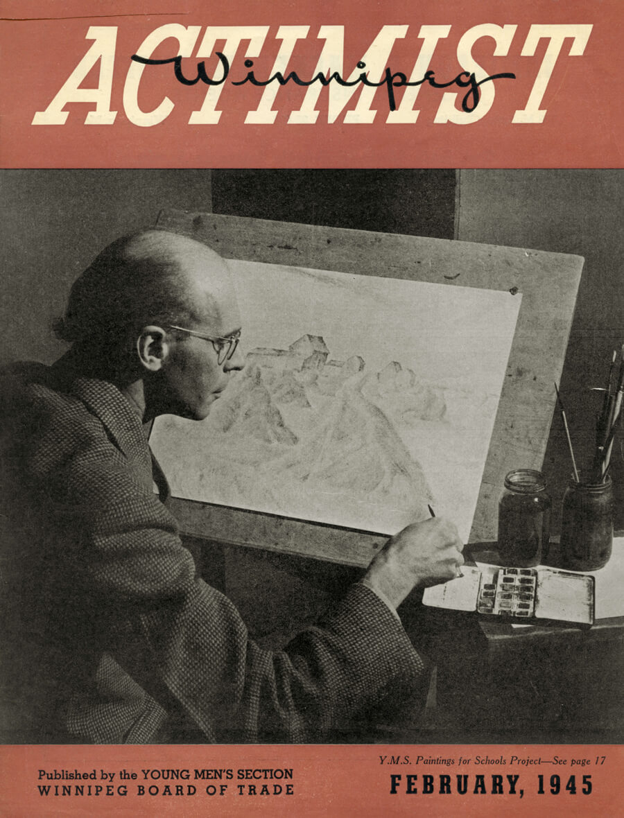 Art Canada Institute, Lionel LeMoine Fitzgerald, Cover of the Winnipeg Actimist (February 1945)