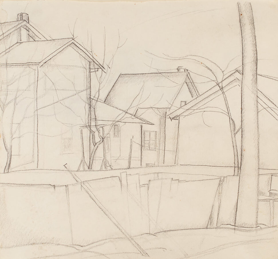 Art Canada Institute, Lionel LeMoine FitzGerald, Study for “Pritchard’s Fence,” c. 1928
