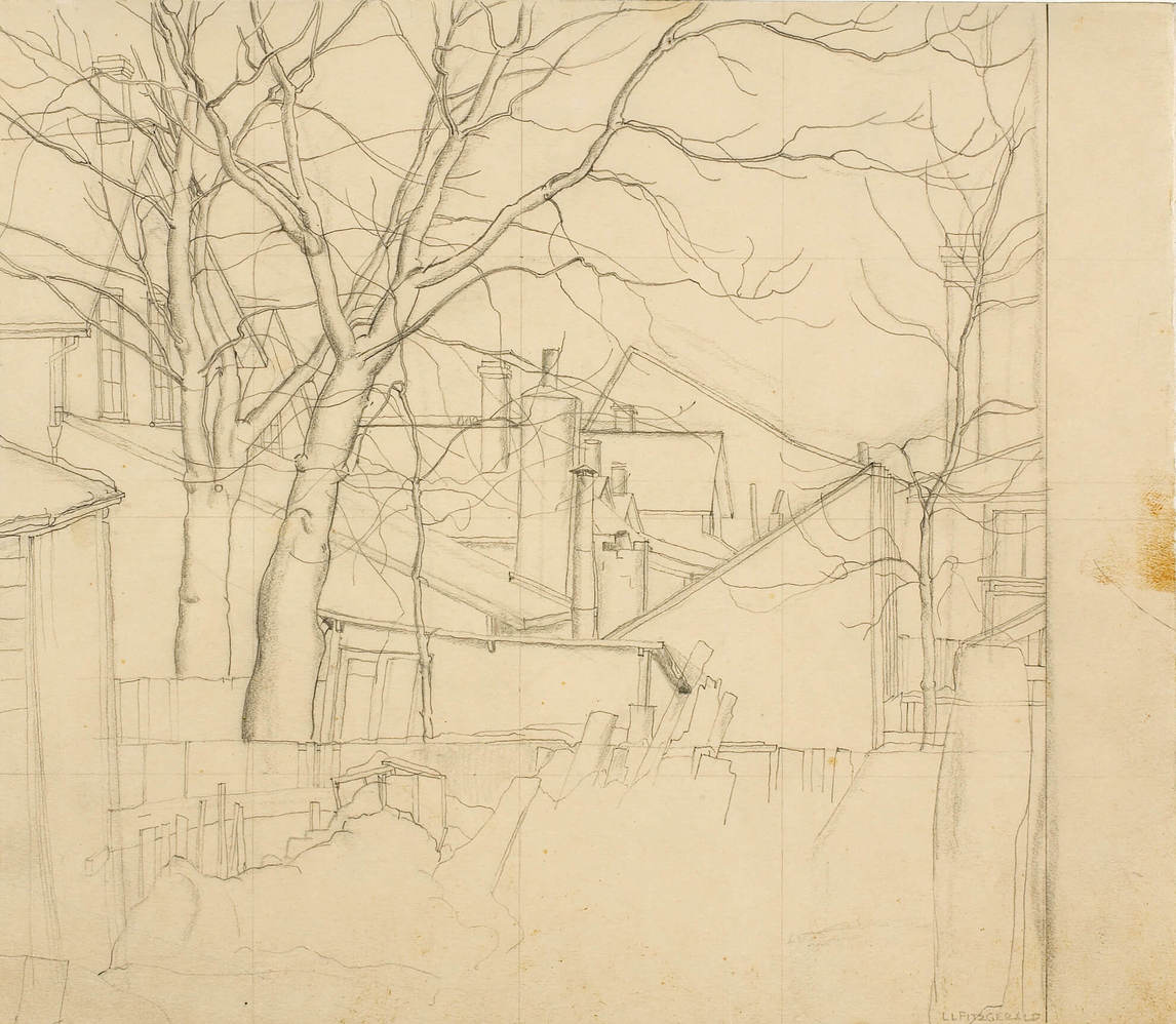 Art Canada Institute, Lionel LeMoine FitzGerald, Transfer drawing for “Backyards, Water Street,” 1927