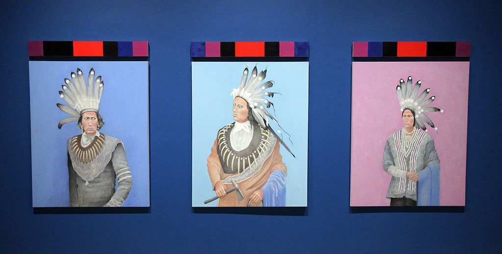 Mississauga Portraits (from left to right: Waubuddick, Maungwudaus, Hannah), 2012, by Robert Houle