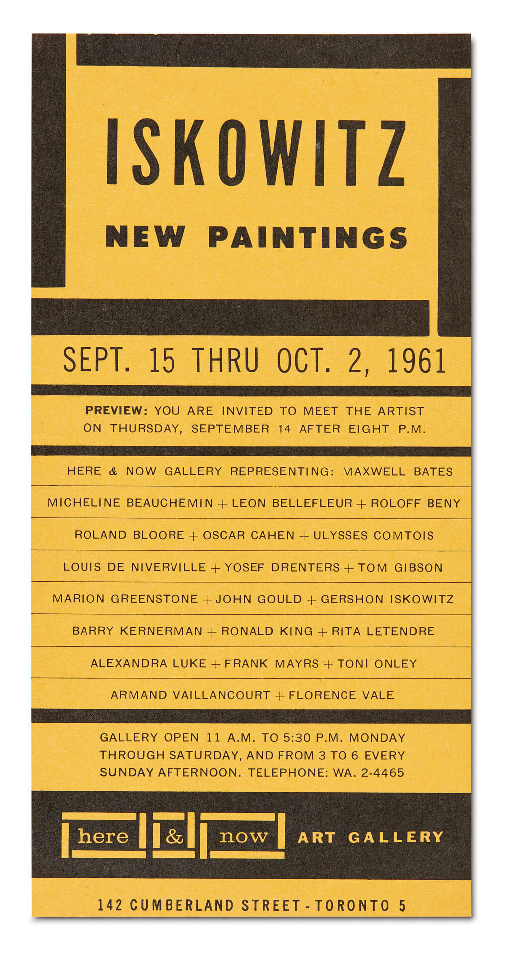 Art Canada Institute, photograph of a pamphlet for Iskowitz: New Paintings, September 15–October 2, 1961