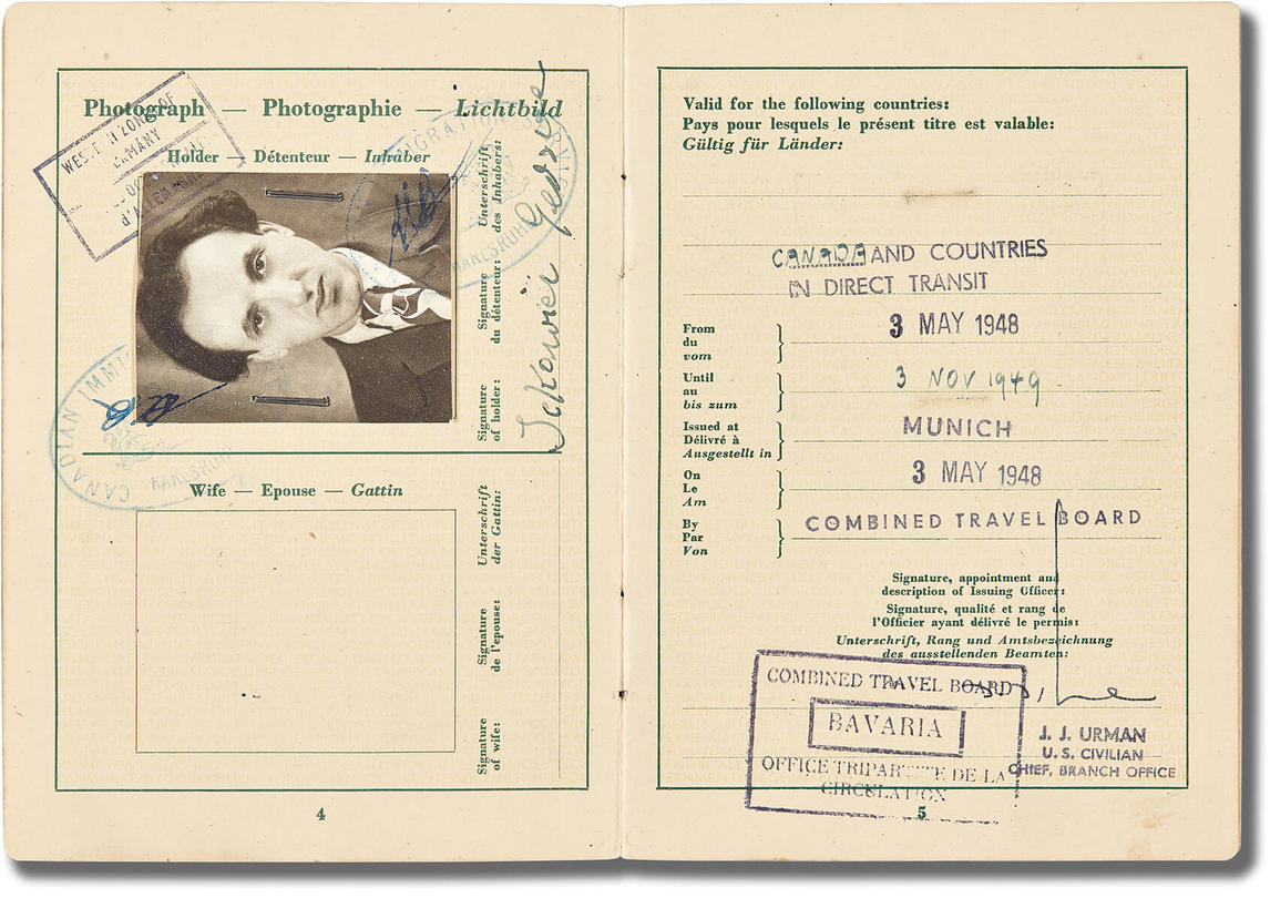 Art Canada Institute, Photograph, Temporary travel document, military government for Germany, issued in Munich, May 3, 1948
