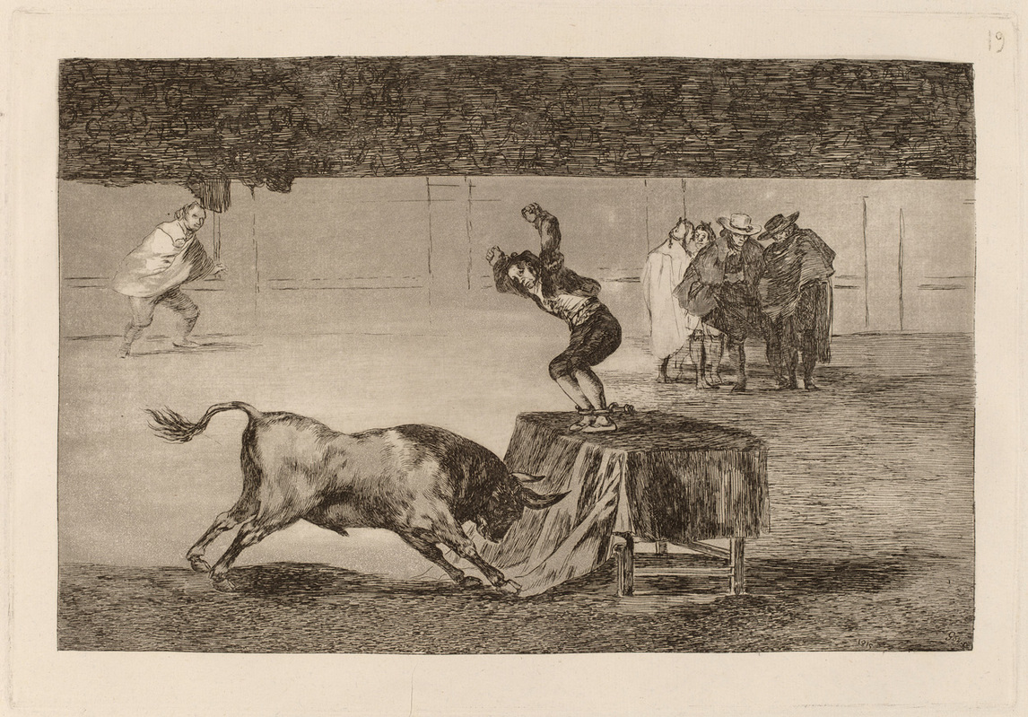Francisco Goya, La Tauromaquia, Plate No. 19: “Otra locura suya en la misma plaza (Another Madness of His in the Same Ring)”, 181