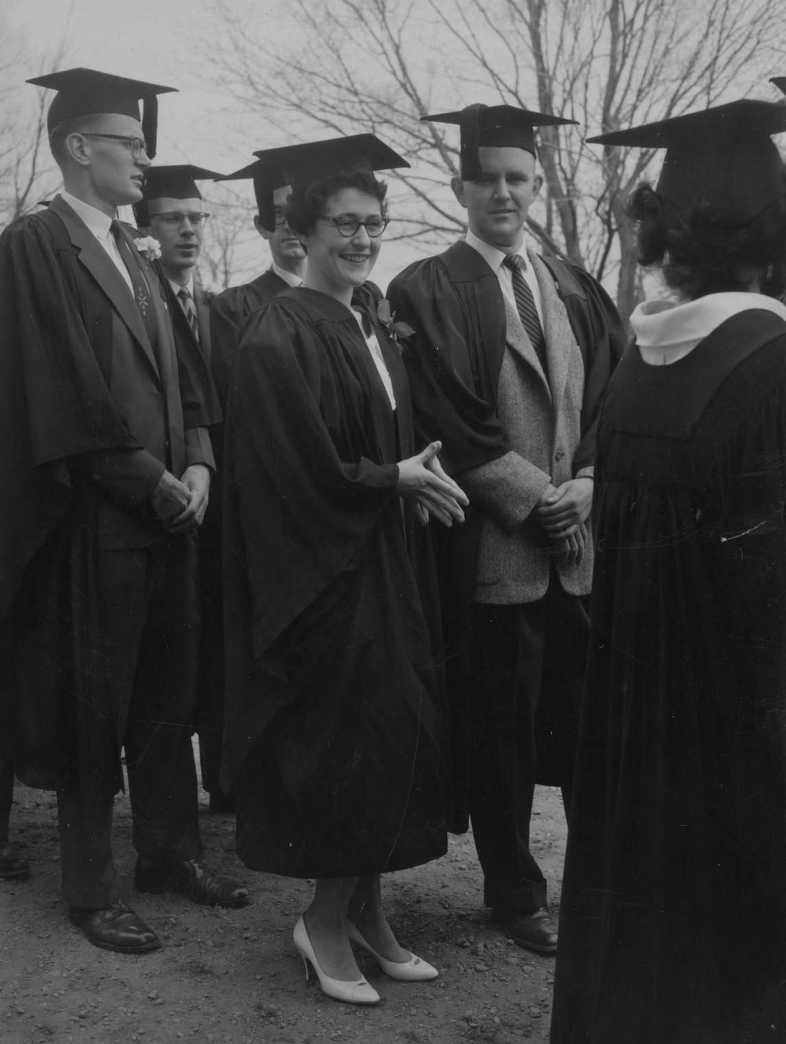 Mary Pratt (centre) with Christopher Pratt at their graduation from Mount Allison University
