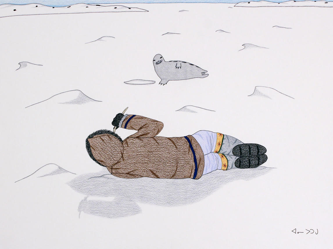 Annie Pootoogook, Hunter Mimics Seal (Chasseur qui imite un phoque), 2006