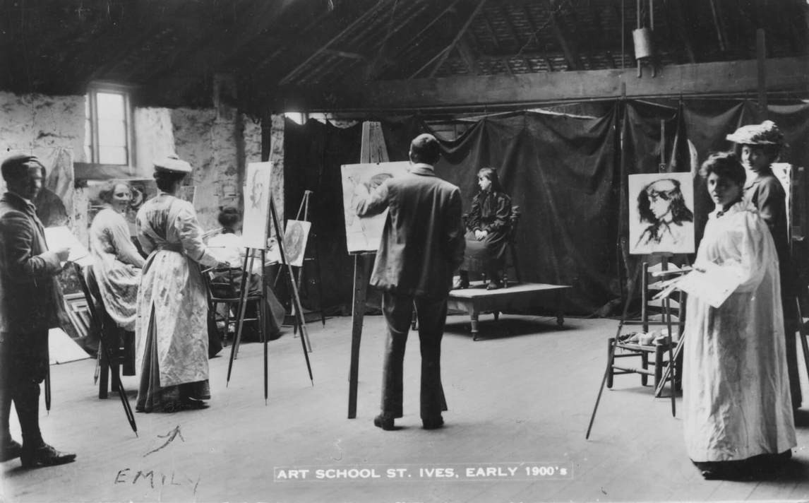 Art Canada Institute, Emily Carr, Students painting from life at the art school in St. Ives, 1900s
