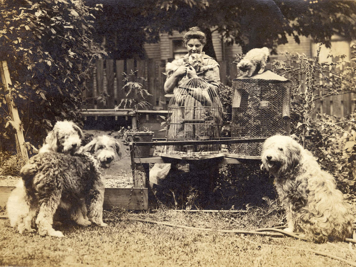 Art Canada Institute, Emily Carr, Carr with her pets, in the garden of her home, Victoria, 1918