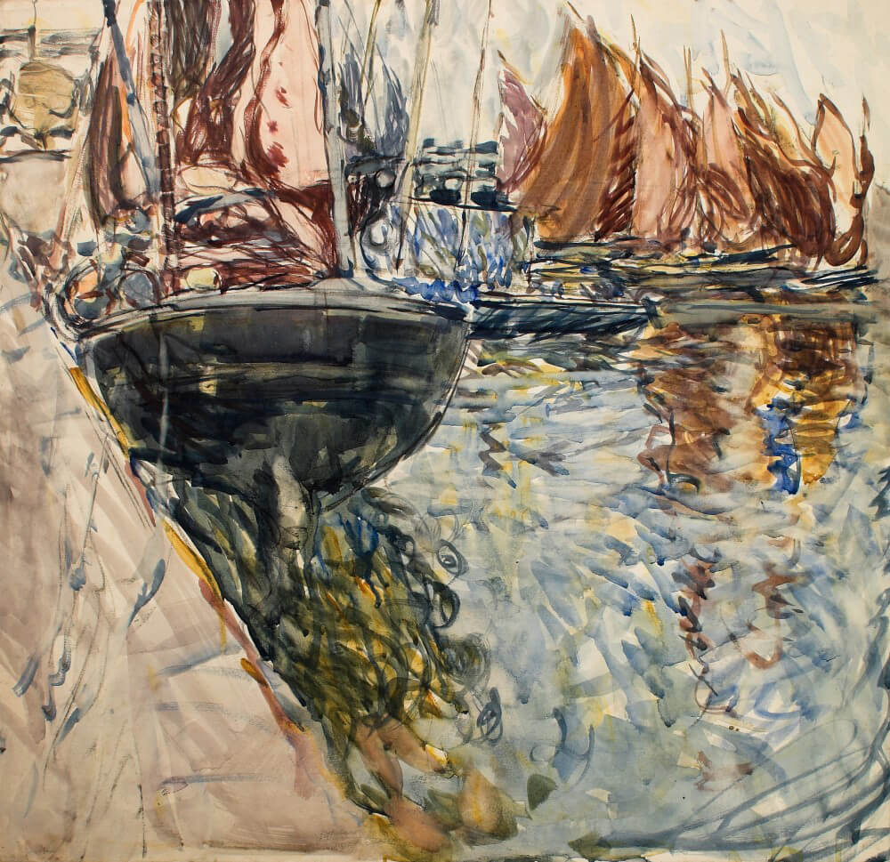 Art Canada Institute, Frances Hodgkins, Boats by the Harbour Wall, c. 1910