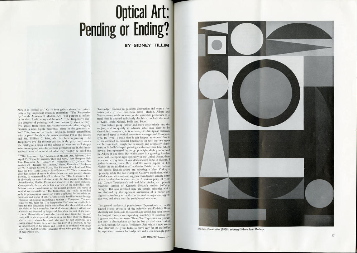 Art Canada Institute, “Optical Art: Pending or Ending?” by Sidney Tillim, in Arts Magazine, January 1965