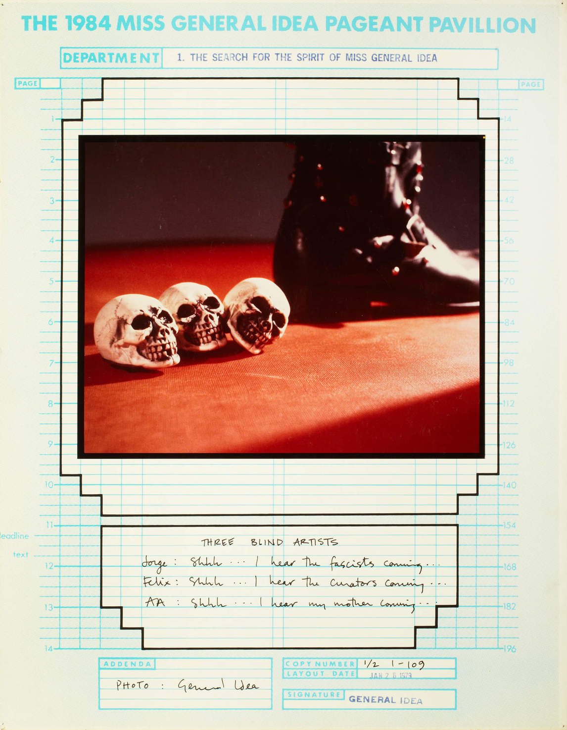 Art Canada Institute, General Idea, Three Blind Artists, 1979. From Showcard Series, 1975–79.