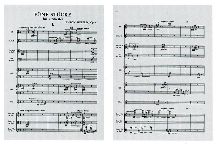 Musical score for Anton Webern’s Five Pieces for Orchestra, op. 10, first movement.
