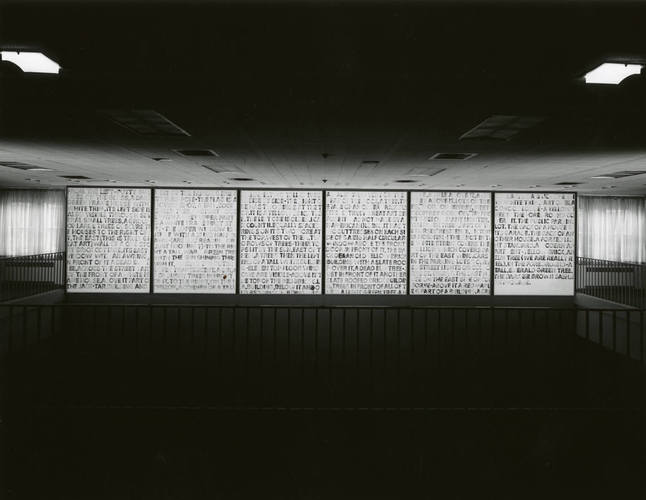 Installation view of Greg Curnoe, View of Victoria Hospital, First Series: #1–6, 1968–69